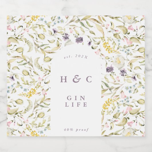 Spring Boho Wildflower Pampas Gin Likeurfles Etiket (Enkel label)