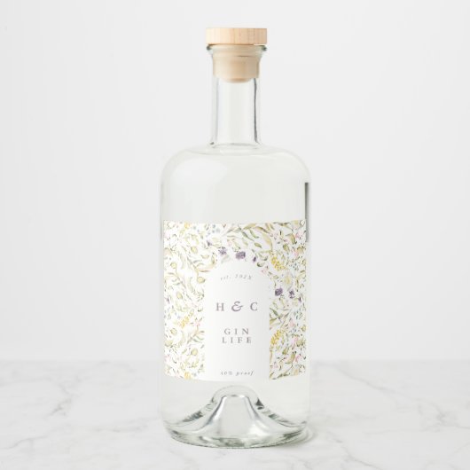 Spring Boho Wildflower Pampas Gin Likeurfles Etiket (Voorkant)