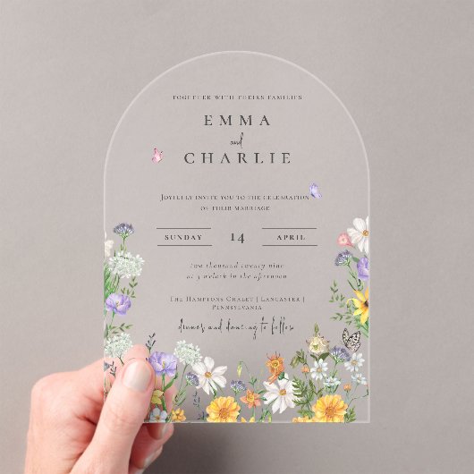 Spring Boho Wildflowers Wedding Acryl Uitnodigingen (Insitu (Draagbaar))
