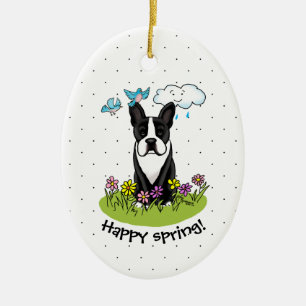 Spring Boston Terrier (zwarte hond) Keramisch Ornament