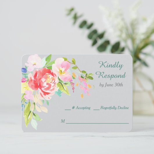 Spring Bouquet Border Wedding RSVP (Staand voorkant)