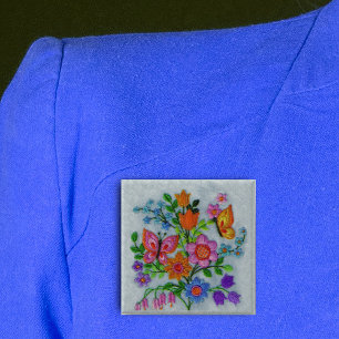 Spring Bouquet Flowers Butterflies Vierkante Button 5,1 Cm