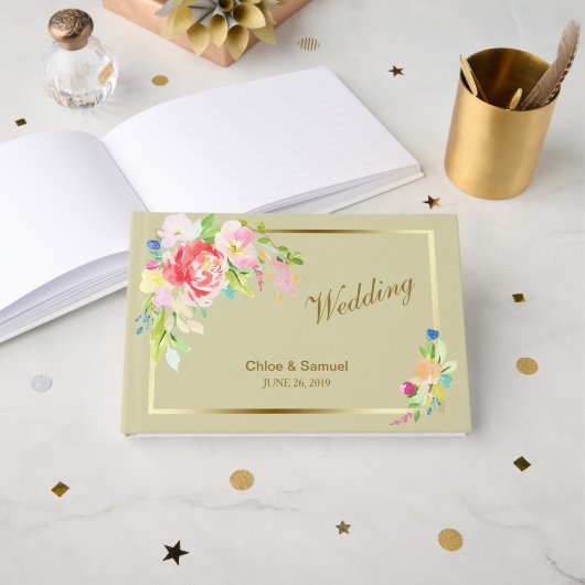 Spring Bouquet Gold Lijst Wedding Gastenboek (Voorkant open)