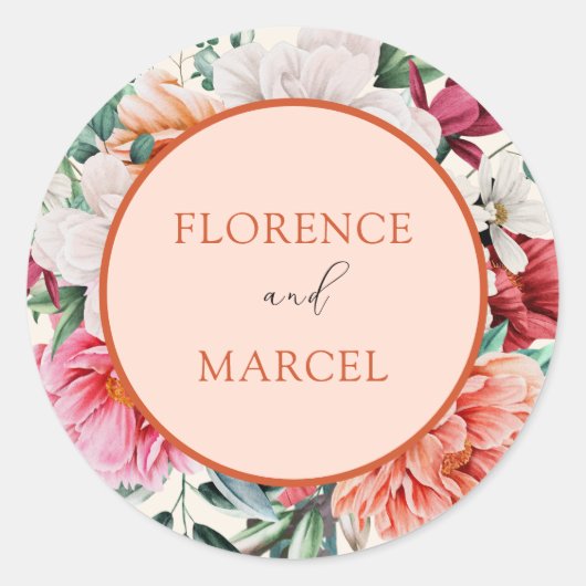Spring Bouquet in Peach en Ivory Wedding Sticker (Voorkant)
