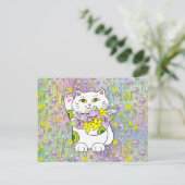 Spring Bouquet Maneki Neko (Lucky Cat) Briefkaart (Staand voorkant)