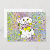 Spring Bouquet Maneki Neko (Lucky Cat) Briefkaart (Voorkant / Achterkant)