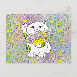 Spring Bouquet Maneki Neko (Lucky Cat) Briefkaart