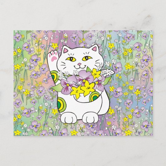 Spring Bouquet Maneki Neko (Lucky Cat) Briefkaart (Voorkant)