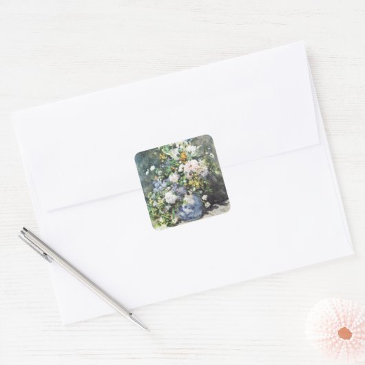 Spring Bouquet van Pierre Renoir, bloemen Vierkante Sticker (Envelop)