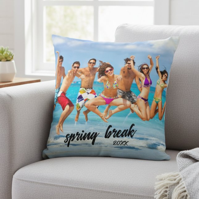 Spring Break Foto Sierkussen (The "Squad Memories" Pillow | Personalized Spring Break Throw)