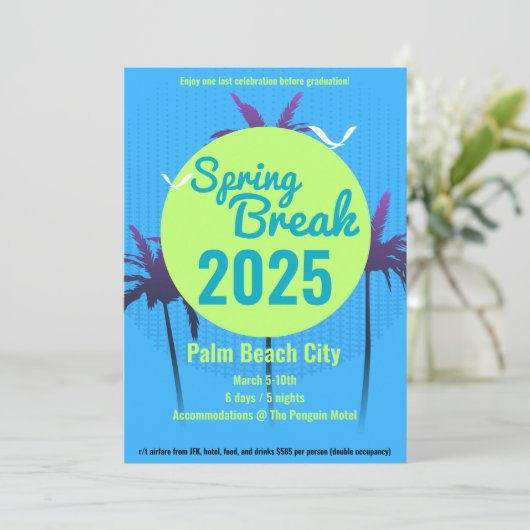 Spring Break Palm Tree Invitation Bleu (Debout devant)