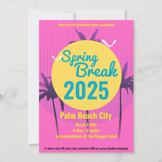 Spring Break Palm Tree Invitation rose (Devant)