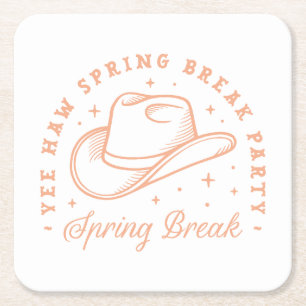Spring break party cowgirl thema perzikkleur vierkante kartonnen onderzetter