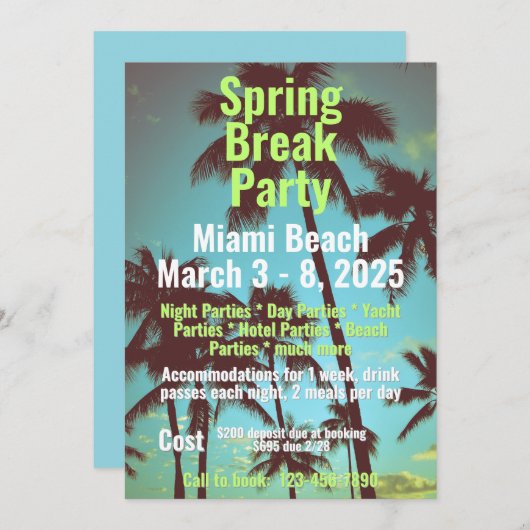 Spring Break Party Uitnodiging (Voorkant / Achterkant)