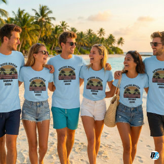 Spring Break Squad 2026 Retro Sunset Palm Trees  T-shirt