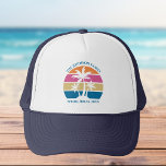 Spring Break Trip Tropical Beach Sunset Custom<br><div class="desc">Ce mignon casquette de coucher de soleil de palmiers tropicaux est parfait pour une escapade de printemps ou un voyage de croisière amusant en famille. Personnalisez ce casquette amusant pour votre sortie en groupe à la plage ou pour une réunion en famille sur l'île.</div>