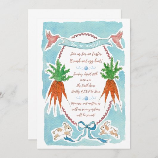 Spring Brunch Invitation Digitale Download Sjabloo Kaart (Voorkant / Achterkant)