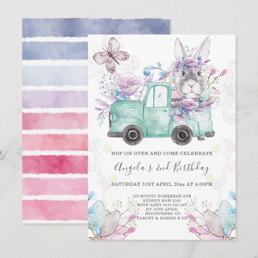 Spring Bunny Birthday Kaart (Voorkant / Achterkant)