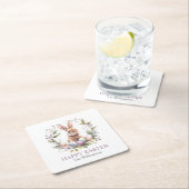 Spring Bunny Easter Egg Krans gepersonaliseerd Vierkante Kartonnen Onderzetter (Insitu)