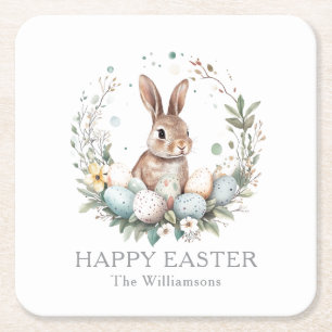 Spring Bunny Easter Eggs Garland gepersonaliseerd Vierkante Kartonnen Onderzetter