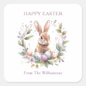 Spring Bunny Easter Eggs Krans gepersonaliseerd Vierkante Sticker (Voorkant)