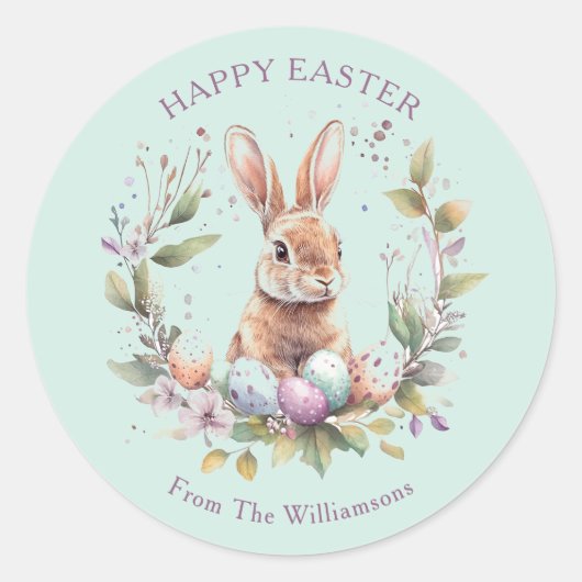 Spring Bunny Easter Eggs Wreath Personalized Ronde Sticker (Voorkant)
