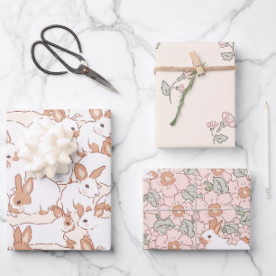 Spring Bunny Floral Easter Theme Inpakpapier Vel