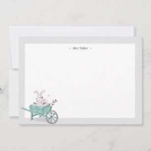 Spring Bunny Floral Monogram Stationery Notitiekaartje
