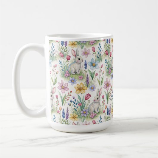 Spring Bunny Garden Pattern Koffiemok (Links)