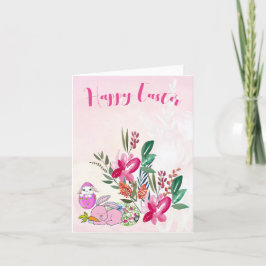 Spring Bunny Happy Paast Waterverf Floral Green Feestdagen Kaart