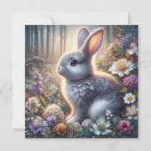 Spring Bunny Paarse Roze Bloemen Waterverf Pasen Feestdagenkaart (Voorkant)