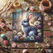 Spring Bunny Paarse Roze Bloemen Waterverf Pasen Feestdagenkaart