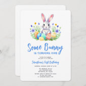 Spring Bunny Rabbit Eerste Verjaardag Kaart (Voorkant / Achterkant)