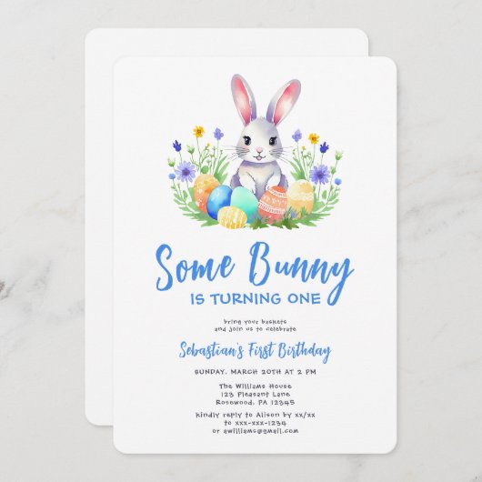 Spring Bunny Rabbit Eerste Verjaardag Kaart (Voorkant / Achterkant)
