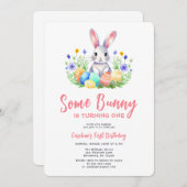 Spring Bunny Rabbit Eerste Verjaardag Kaart (Voorkant / Achterkant)