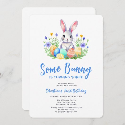 Spring Bunny Rabbit Pasen Derde Verjaardag Kaart (Voorkant / Achterkant)