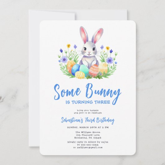 Spring Bunny Rabbit Pasen Derde Verjaardag Kaart (Voorkant)