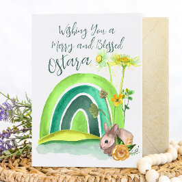 Spring Bunny Rainbow Ostara Floral Pagan Feestdagenkaart