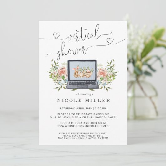 Spring Bunny | Uitnodiging virtueel Baby shower (Staand voorkant)