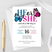 Spring Butterfly Gender Reveal Party Invitation