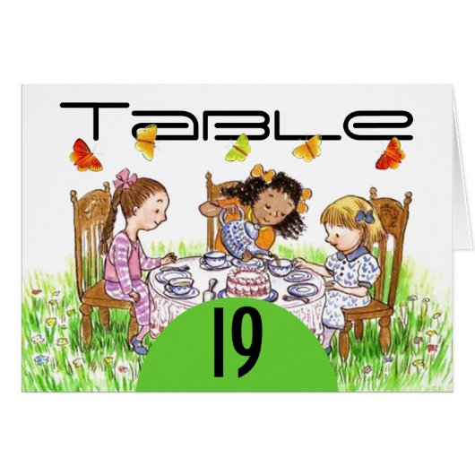 Spring Butterfly Girls Tea Table Number Kaarten (Voorkant Horizontaal)
