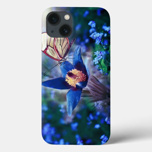 Spring Butterfly op Blue Flower Case-Mate iPhone Case (Achterkant)
