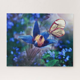 Spring Butterfly op Blue Flower Legpuzzel