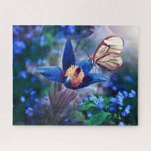 Spring Butterfly op Blue Flower Legpuzzel