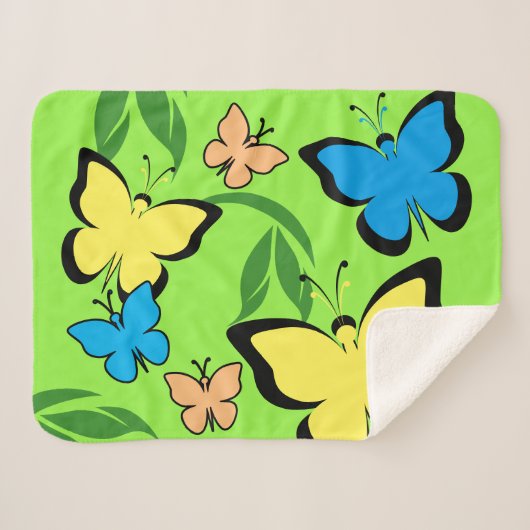 Spring Butterfly Patroon Sherpa Deken (Voorkant (horizontaal))