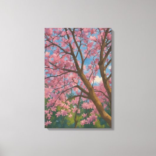 Spring Canopy – Bloesemboom & Blauwe Hemel Schilde Canvas Afdruk (Voorkant)