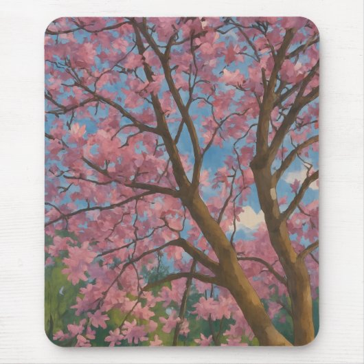 Spring Canopy – Blossom Tree & Blue Sky Painting Muismat (Voorkant)