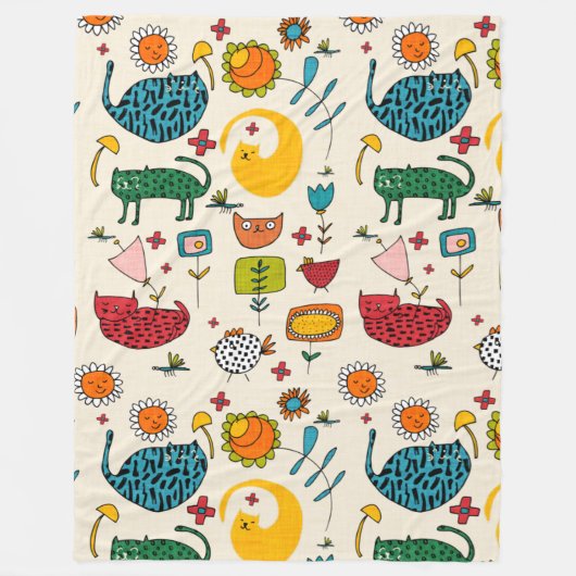 Spring Cat Beige - schattig leuk kitten bloemen Fleece Deken (Voorkant)