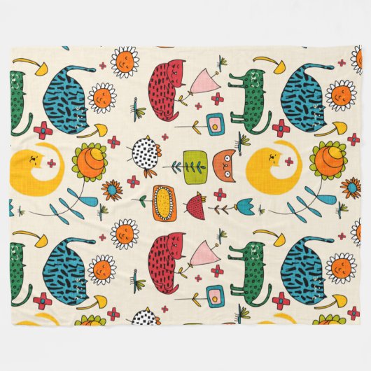 Spring Cat Beige - schattig leuk kitten bloemen Fleece Deken (Voorkant (Horizontaal))