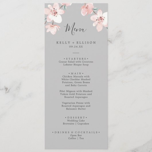Spring Cherry Blossom | Gray Weddenrenmenu Menu (Voorkant)